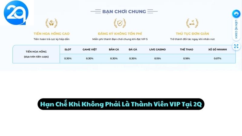 Hạn Chế Khi Không Phải Là Thành Viên VIP Tại 2Q